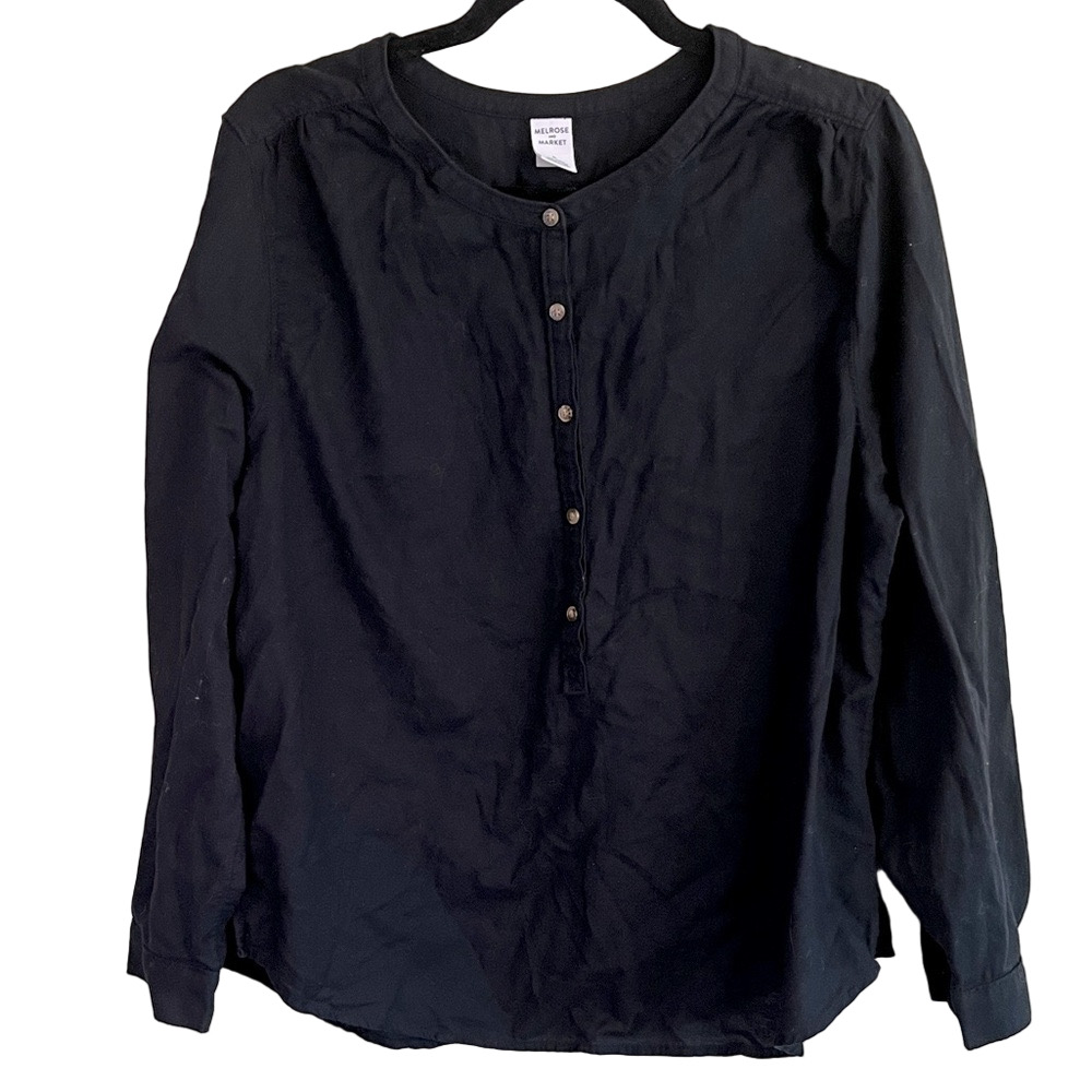Melrose and Market Size XL Ladies Black Button Tunic 100% Cotton Blouse
